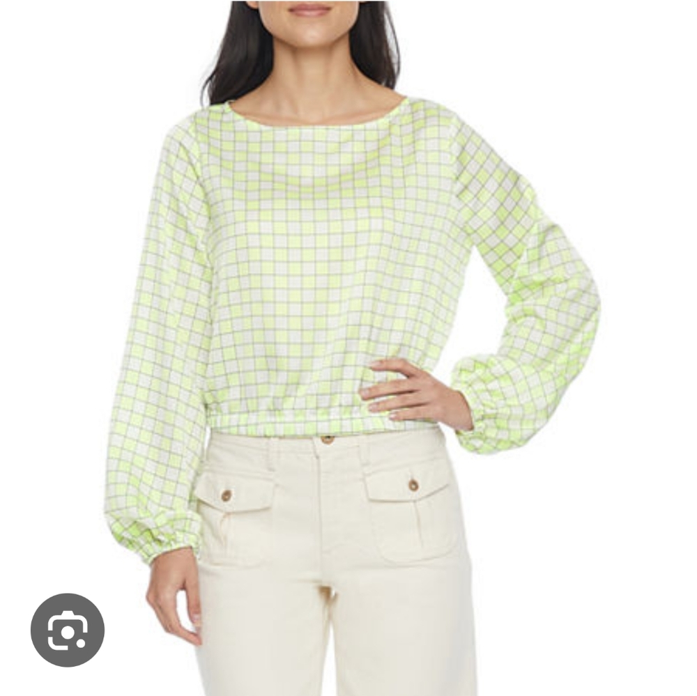 Ryegrass Boat Neck Balloon Long Sleeve Y2K top Tie Waist Crop Shirt Size medium